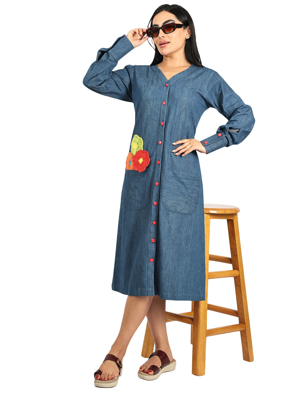Denim Flower Long dress
